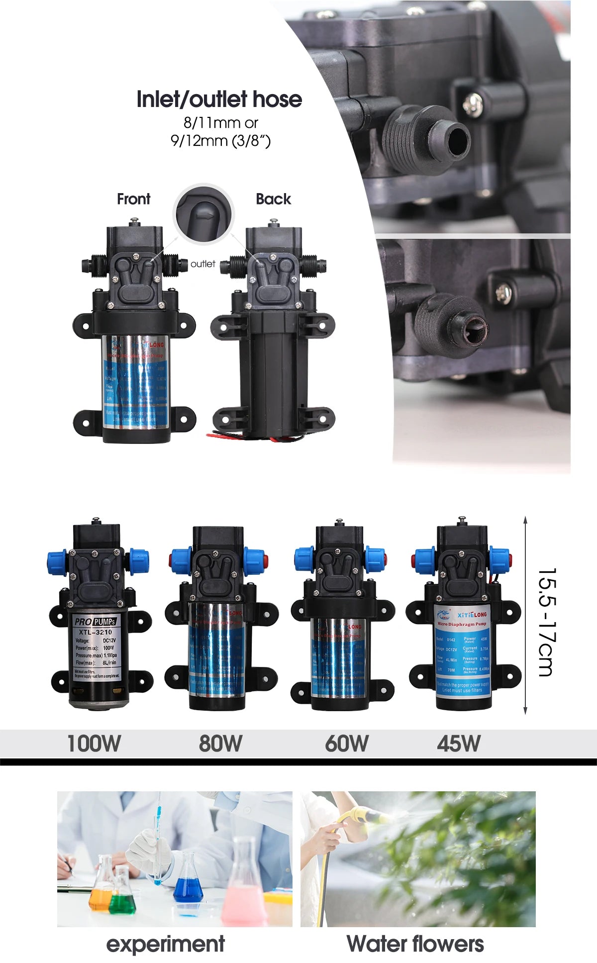 Garden 1/4"Adjustable brass Automatic Misting Cooling Irrigation Kit 60WSelf-Priming Pressurize Water Pump Drip Watering System
