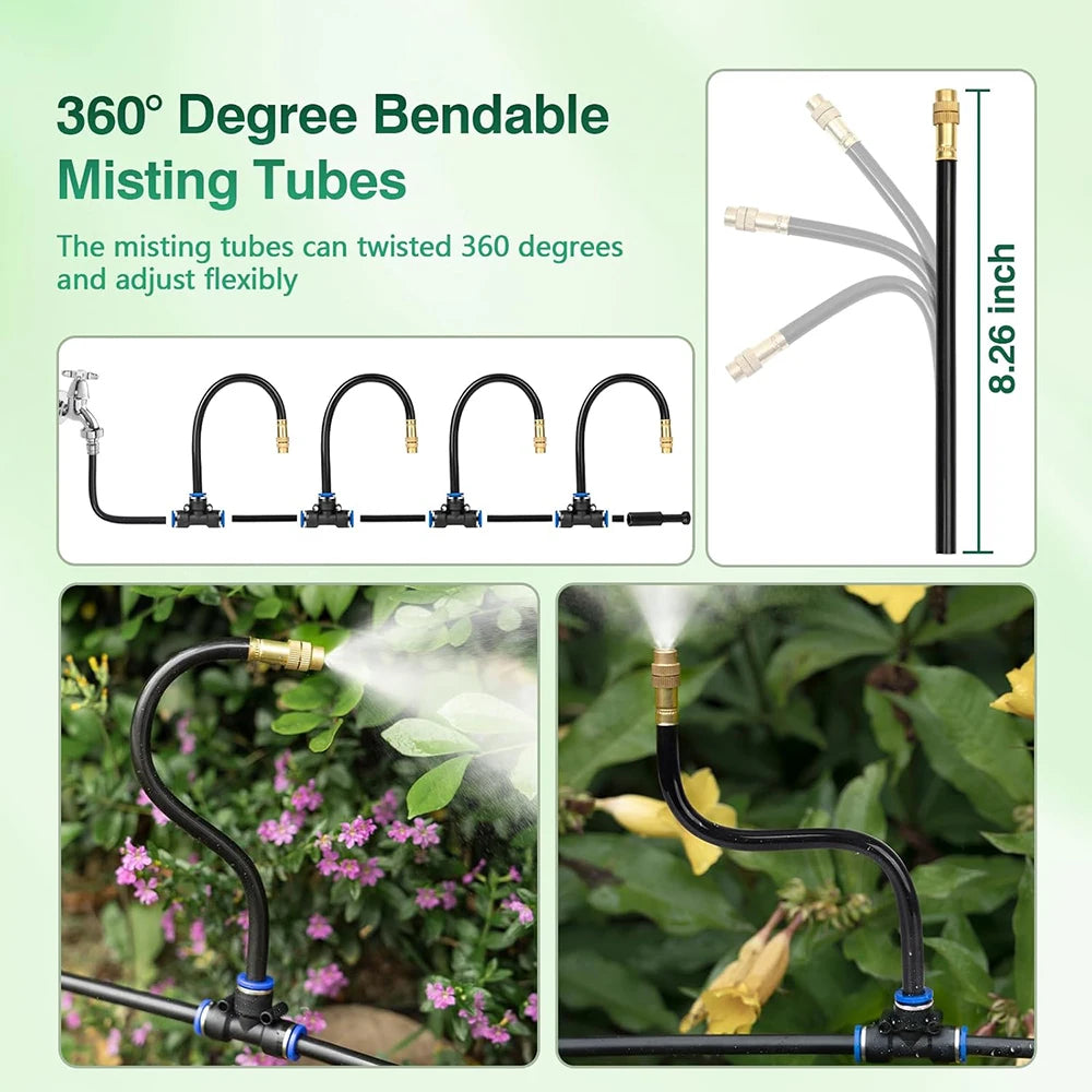 10M DIY Universal Garden Irrigation Spray Kit, Adjustable Misting Cooling System for Patio/Flowers/Plants Watering Free Bending