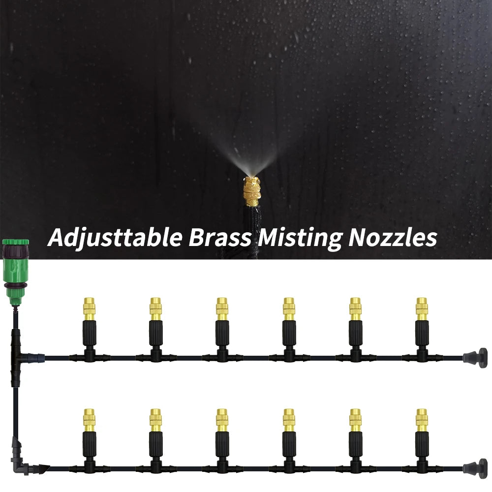 5M-50M Garden Misting Cooling System 1/4'' Drip Irrigation Outdoor Watering Brass Atomizer Nozzles 4/7mm Hose Greenhouse Parasol