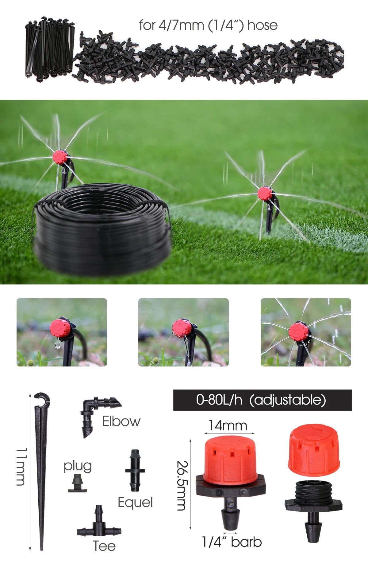 Garden 1/4"Adjustable brass Automatic Misting Cooling Irrigation Kit 60WSelf-Priming Pressurize Water Pump Drip Watering System