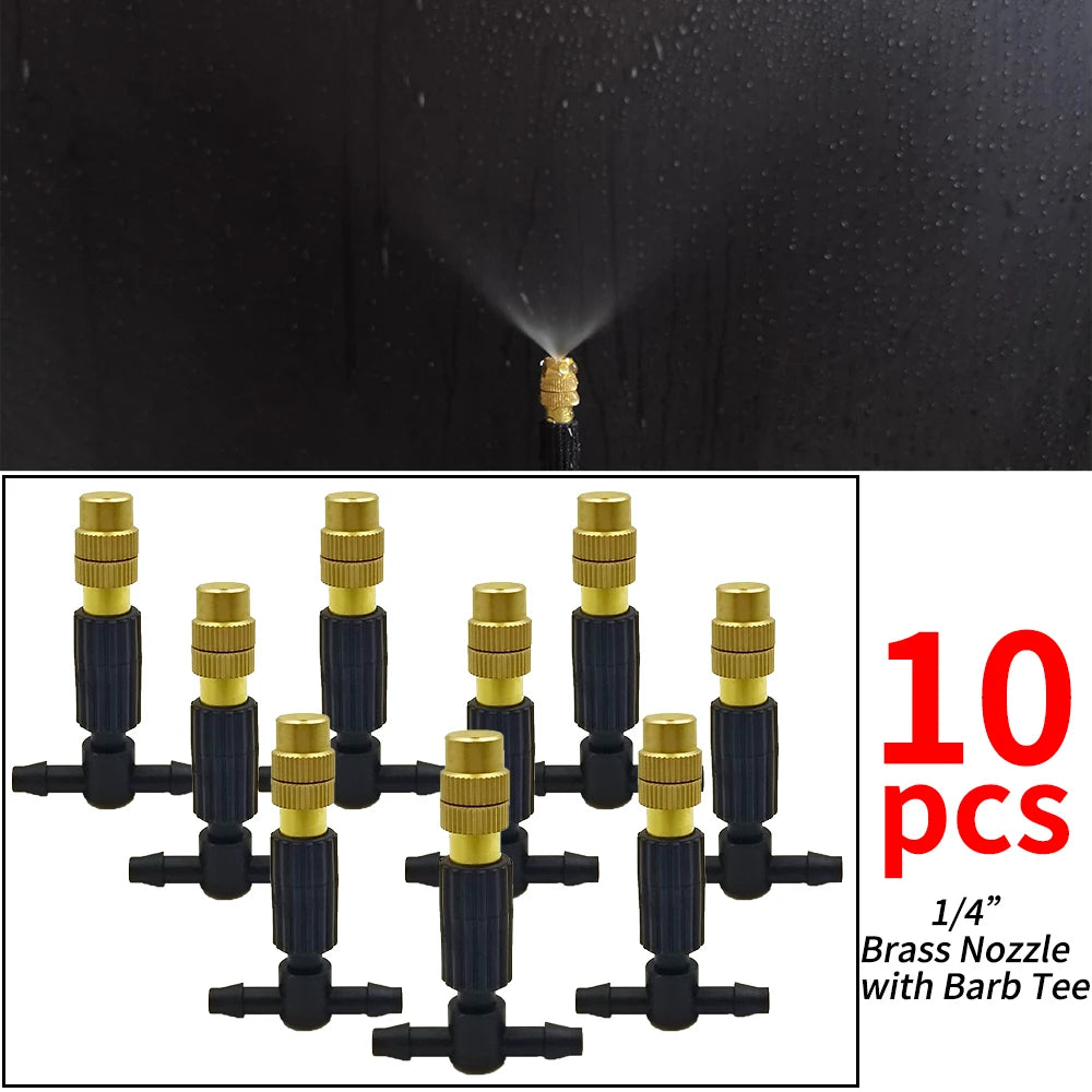 5M-50M Garden Misting Cooling System 1/4'' Drip Irrigation Outdoor Watering Brass Atomizer Nozzles 4/7mm Hose Greenhouse Parasol