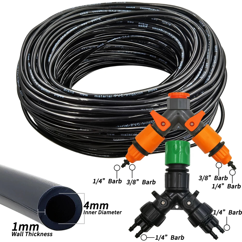 5M-50M Garden Misting Cooling System 1/4'' Drip Irrigation Outdoor Watering Brass Atomizer Nozzles 4/7mm Hose Greenhouse Parasol