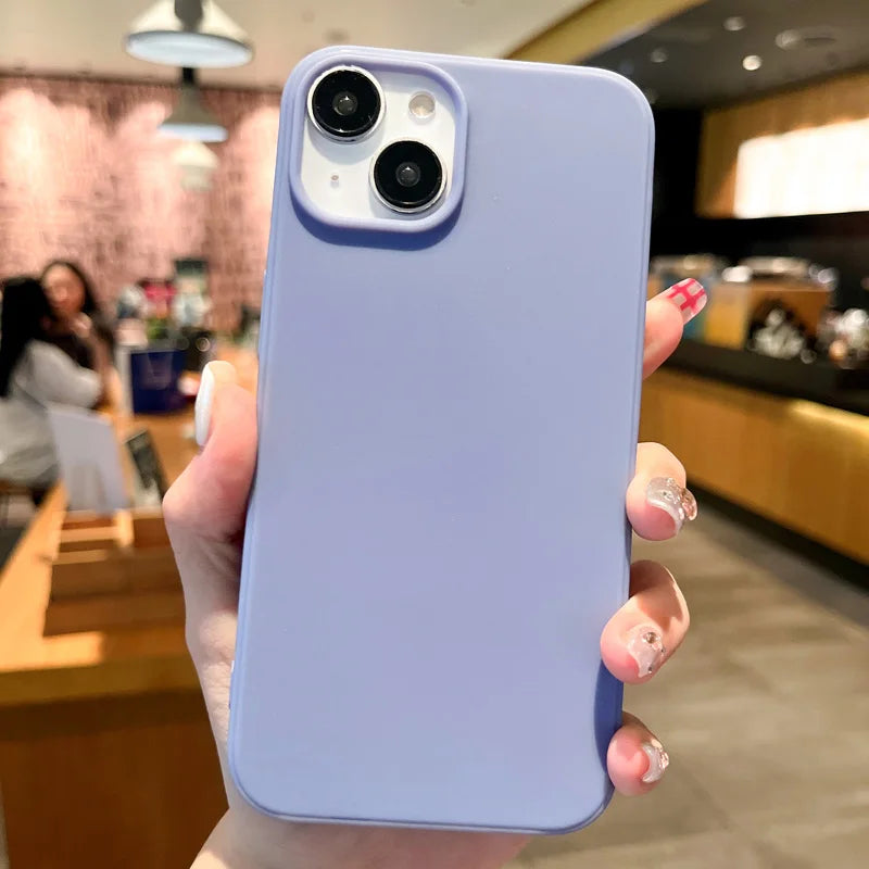 Fashion Candy Colors Soft Phone Case for IPhone 16 12 14 13 15 Pro Max 14Plus Camera Bumper Shock Protection Matte Cover Coque
