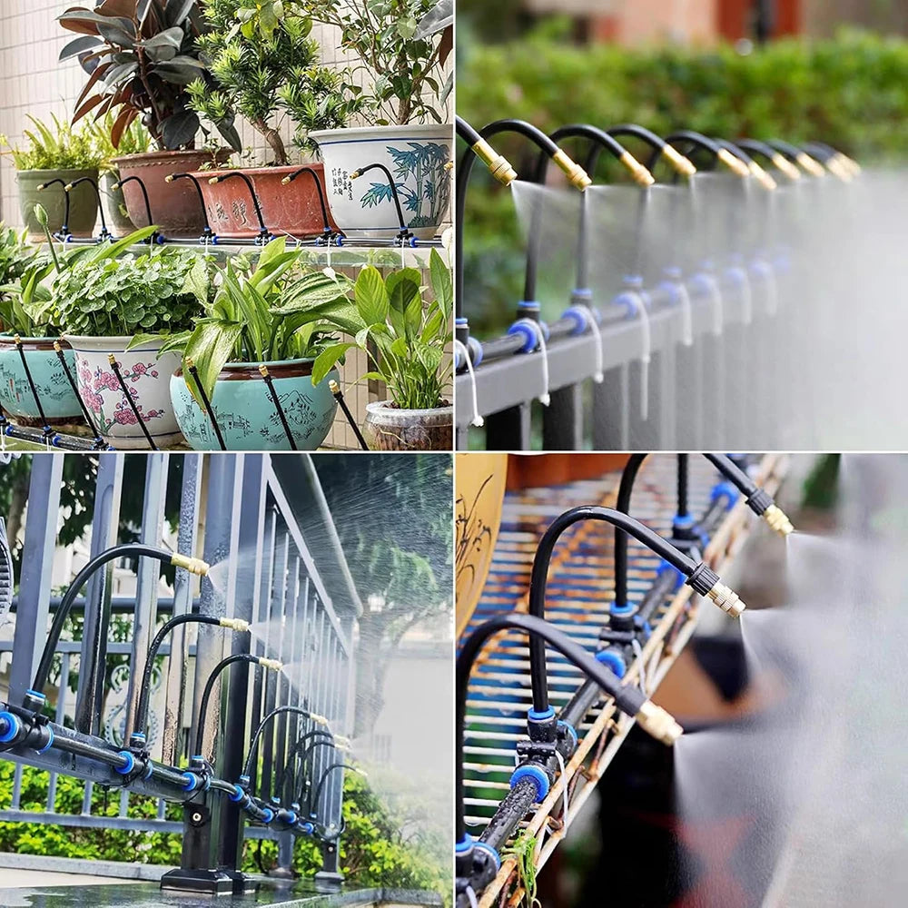 10M DIY Universal Garden Irrigation Spray Kit, Adjustable Misting Cooling System for Patio/Flowers/Plants Watering Free Bending
