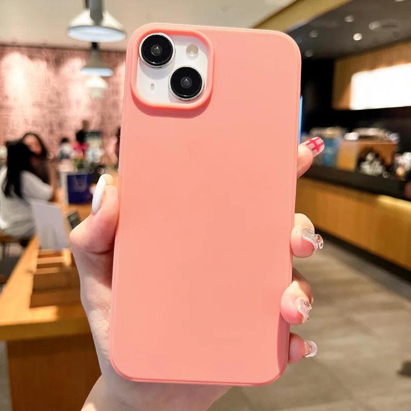 Fashion Candy Colors Soft Phone Case for IPhone 16 12 14 13 15 Pro Max 14Plus Camera Bumper Shock Protection Matte Cover Coque