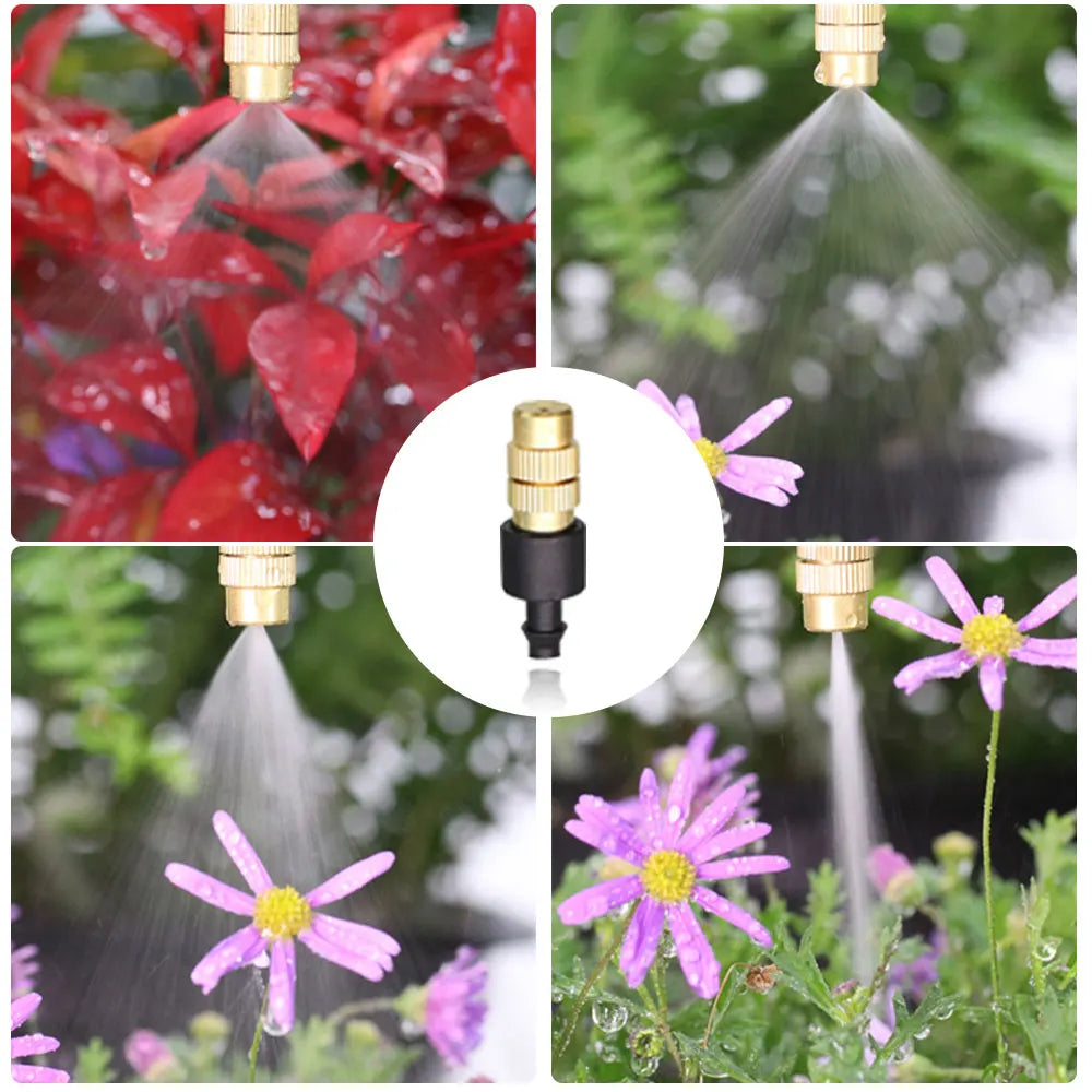 Garden 1/4"Adjustable brass Automatic Misting Cooling Irrigation Kit 60WSelf-Priming Pressurize Water Pump Drip Watering System