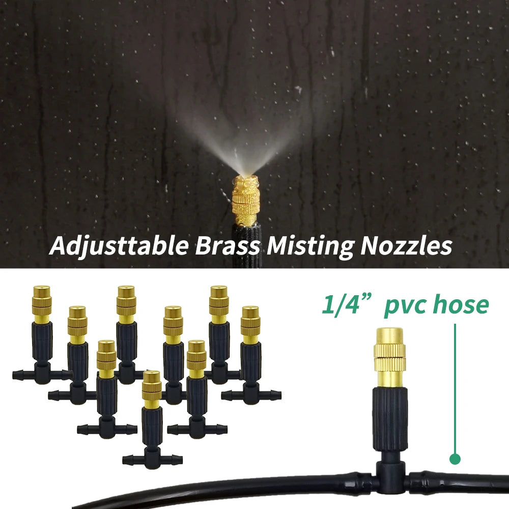 5M-50M Garden Misting Cooling System 1/4'' Drip Irrigation Outdoor Watering Brass Atomizer Nozzles 4/7mm Hose Greenhouse Parasol