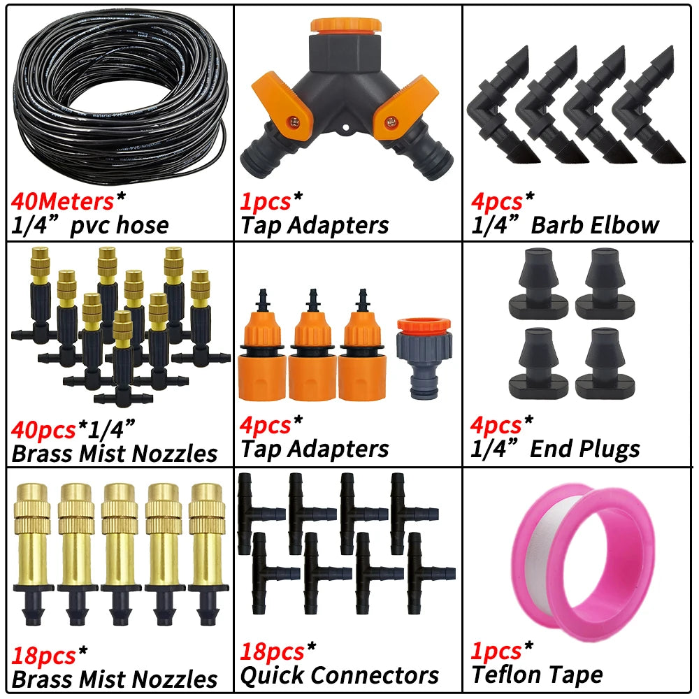 5M-50M Garden Misting Cooling System 1/4'' Drip Irrigation Outdoor Watering Brass Atomizer Nozzles 4/7mm Hose Greenhouse Parasol