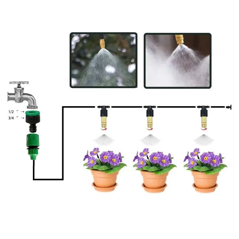 5-20M Garden Automatic Irrigation Kit Spray Atomizing Sprinkler Adjustable Watering System Misting Cooling Nozzle System