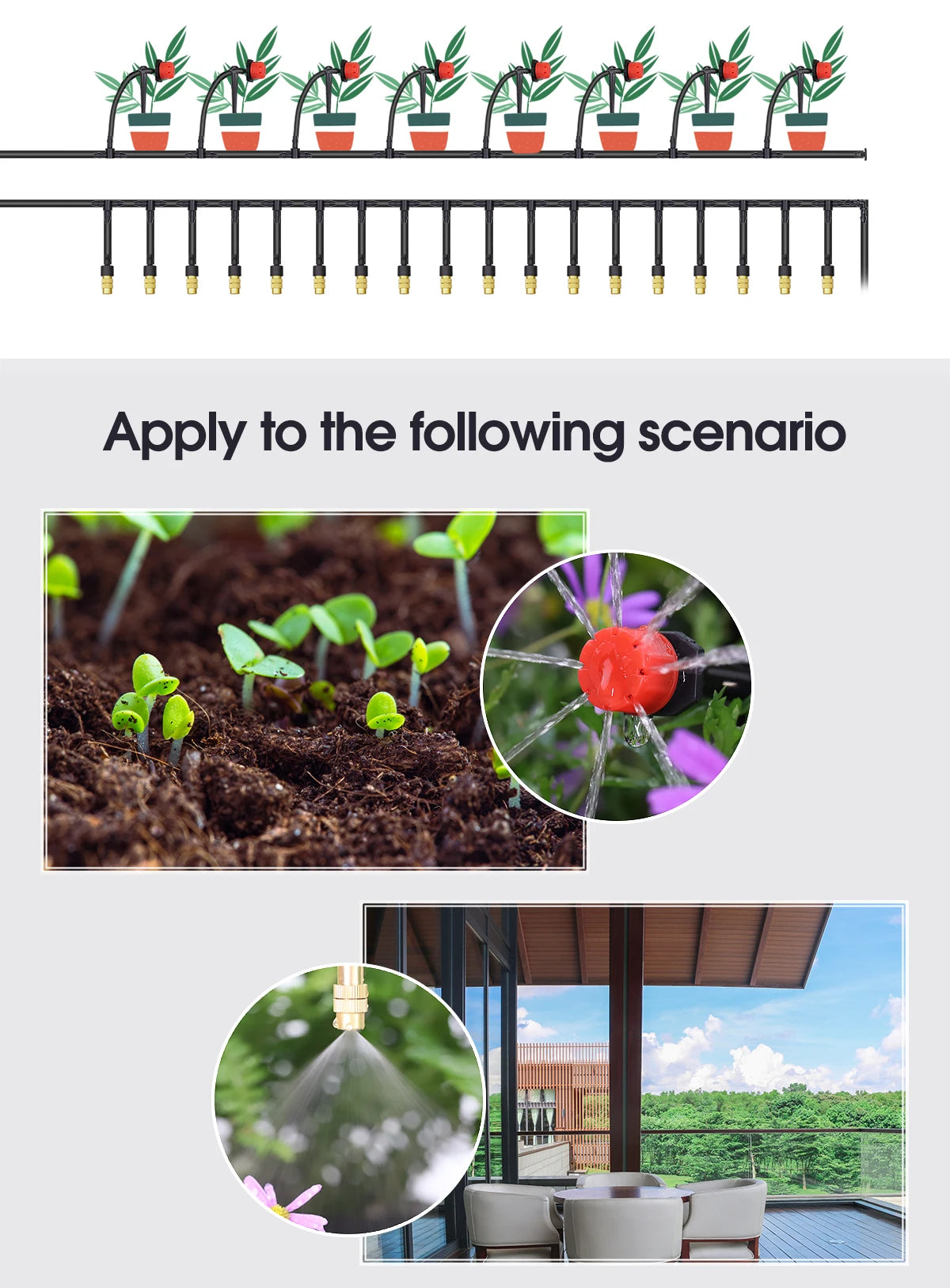 Garden 1/4"Adjustable brass Automatic Misting Cooling Irrigation Kit 60WSelf-Priming Pressurize Water Pump Drip Watering System