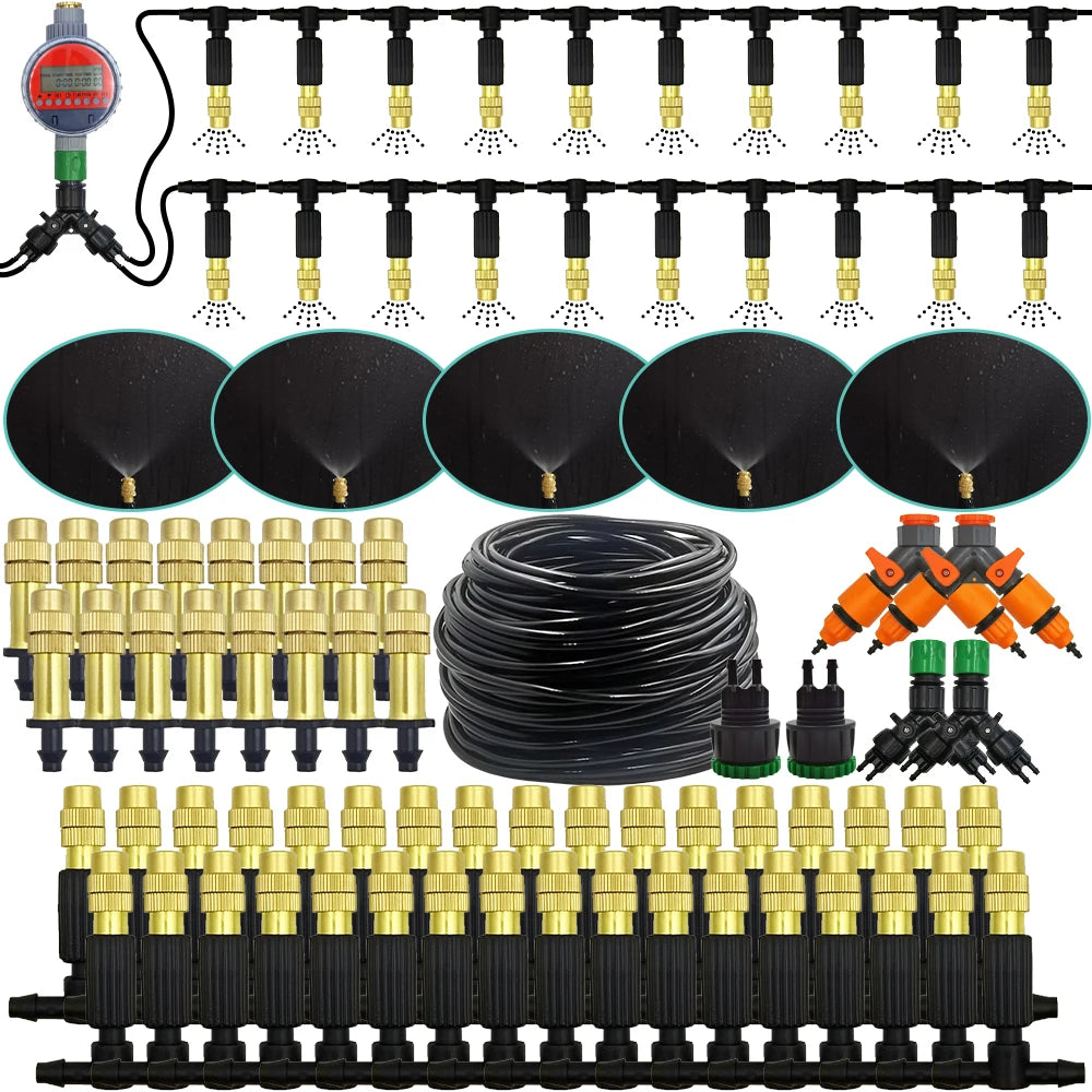 5M-50M Garden Misting Cooling System 1/4'' Drip Irrigation Outdoor Watering Brass Atomizer Nozzles 4/7mm Hose Greenhouse Parasol