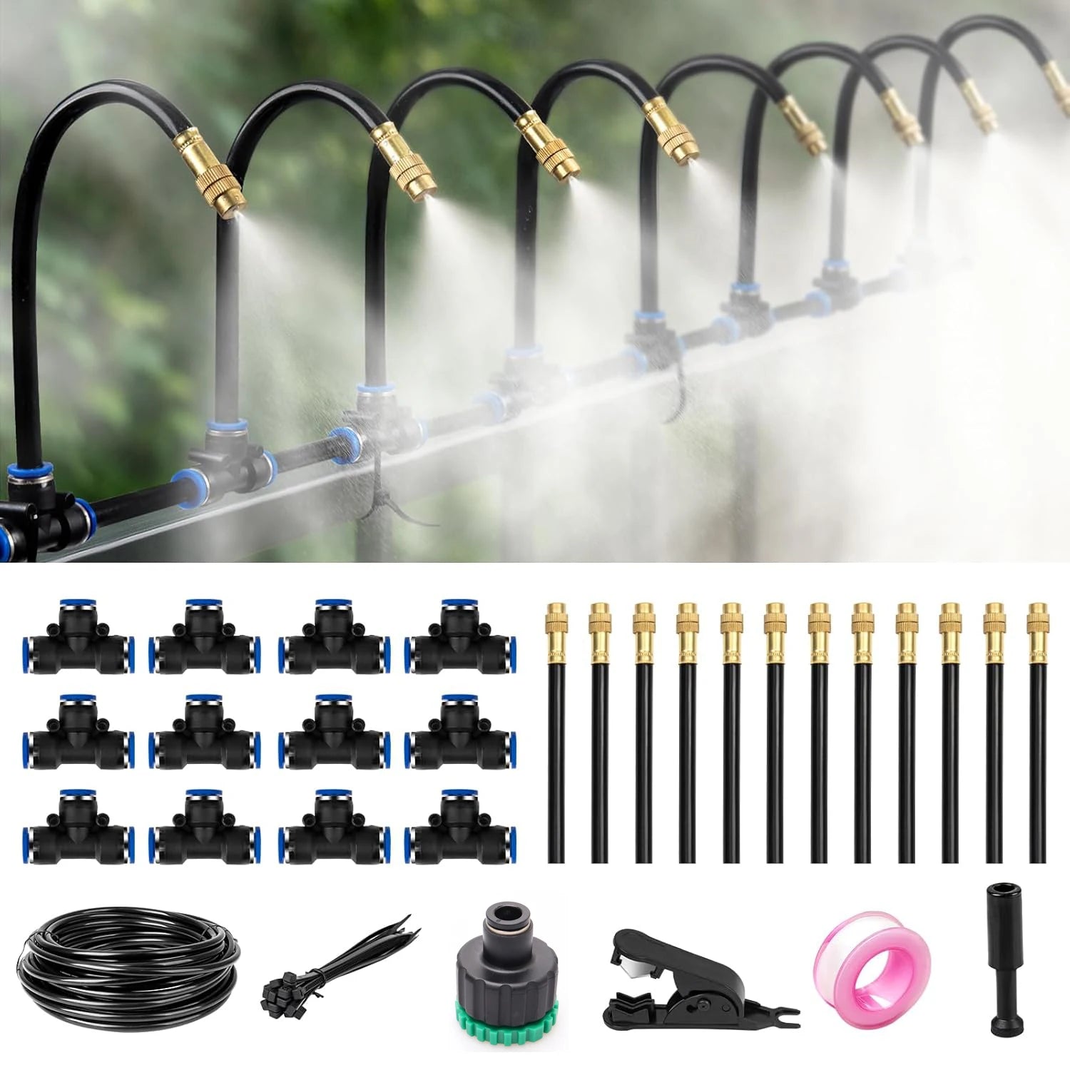 10M DIY Universal Garden Irrigation Spray Kit, Adjustable Misting Cooling System for Patio/Flowers/Plants Watering Free Bending
