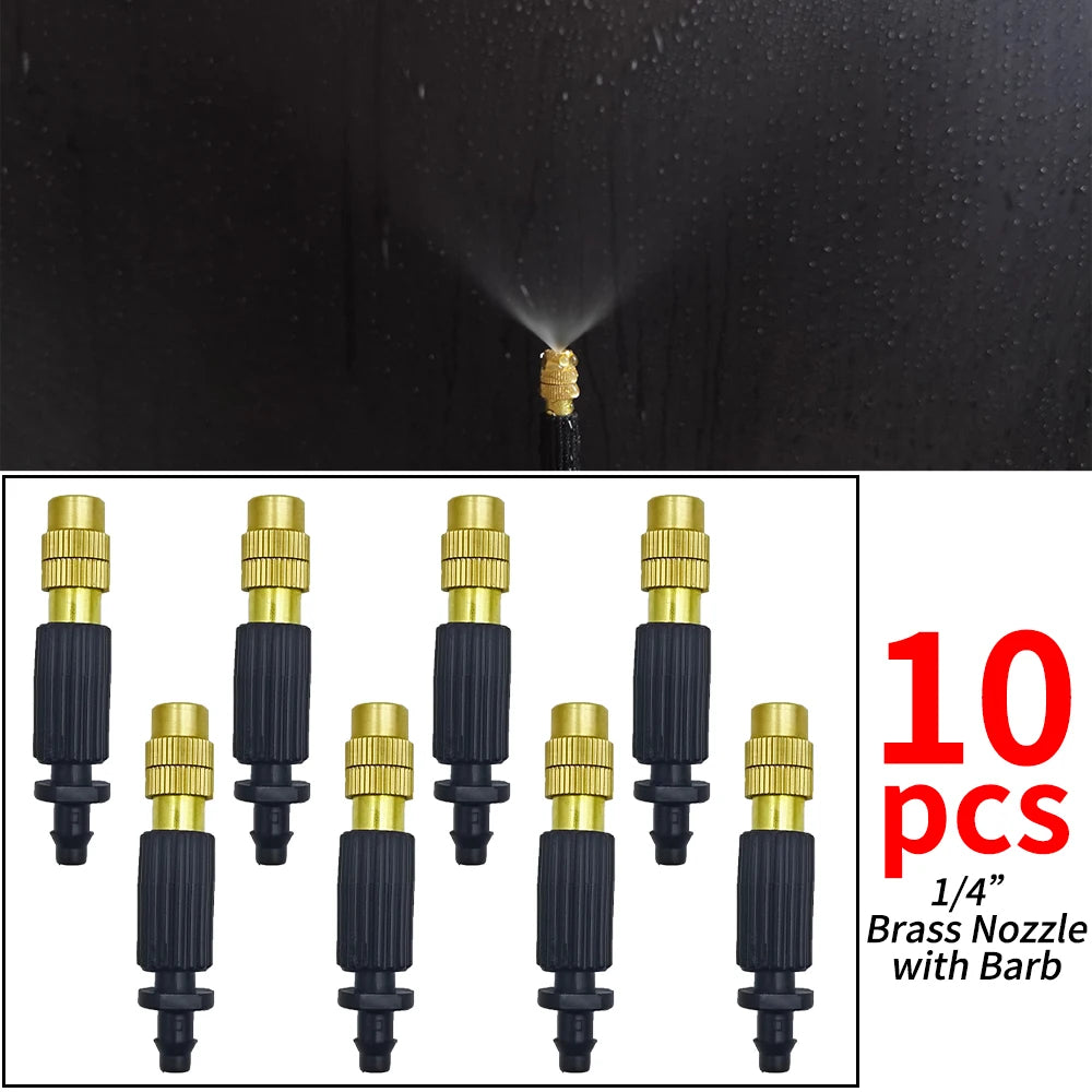 5M-50M Garden Misting Cooling System 1/4'' Drip Irrigation Outdoor Watering Brass Atomizer Nozzles 4/7mm Hose Greenhouse Parasol