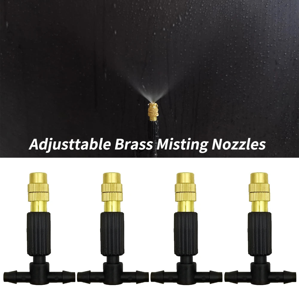 5M-50M Garden Misting Cooling System 1/4'' Drip Irrigation Outdoor Watering Brass Atomizer Nozzles 4/7mm Hose Greenhouse Parasol