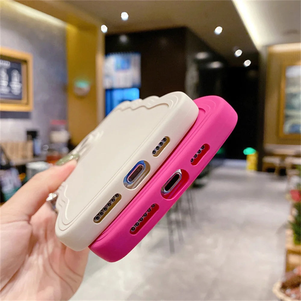 Cute Curly Wave Frame Silicone Phone Case For iPhone 11 12 13 14 15 16 Pro Max Matte Solid Color Shockproof Protect Back Cover